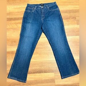 Chicos Jeans Women’s Size M (10/12) Blue Dark Wash Zip Fly Hi Rise 5 Pockets EUC